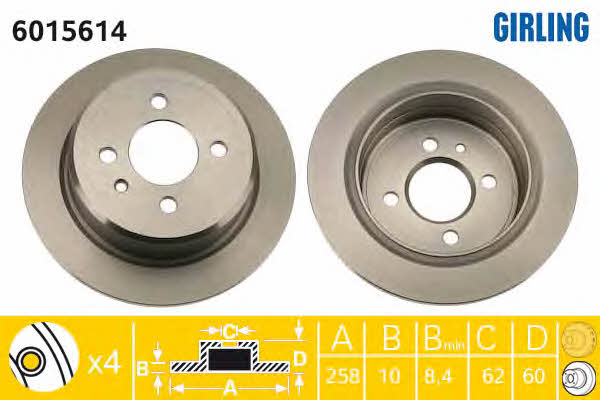 Girling 6015614 Rear brake disc, non-ventilated 6015614: Buy near me in Poland at 2407.PL - Good price!