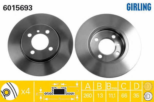 Girling 6015693 Тормозной диск передний невентилируемый 6015693: Отличная цена - Купить в Польше на 2407.PL!