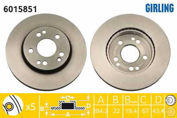 Girling 6015851 Front brake disc ventilated 6015851: Buy near me in Poland at 2407.PL - Good price!