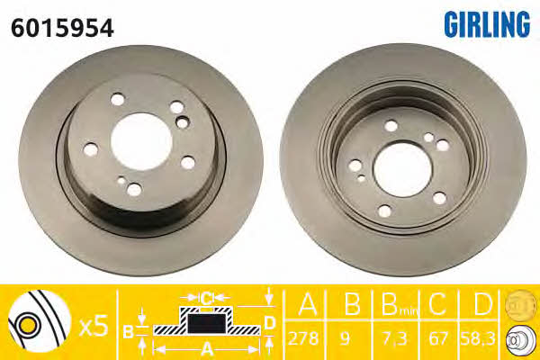 Girling 6015954 Тормозной диск задний невентилируемый 6015954: Отличная цена - Купить в Польше на 2407.PL!