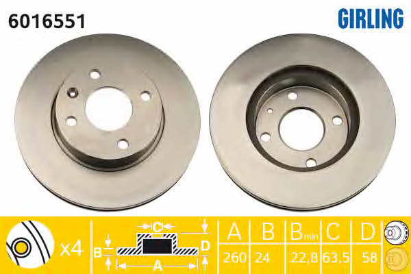Girling 6016551 Front brake disc ventilated 6016551: Buy near me in Poland at 2407.PL - Good price!