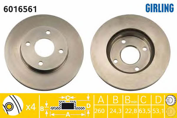 Girling 6016561 Front brake disc ventilated 6016561: Buy near me at 2407.PL in Poland at an Affordable price!