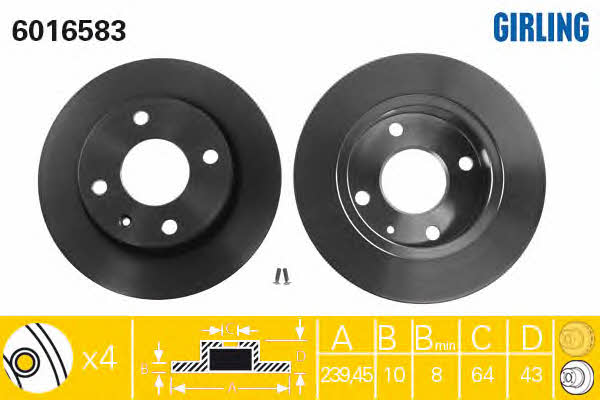 Girling 6016583 Unventilated front brake disc 6016583: Buy near me in Poland at 2407.PL - Good price!