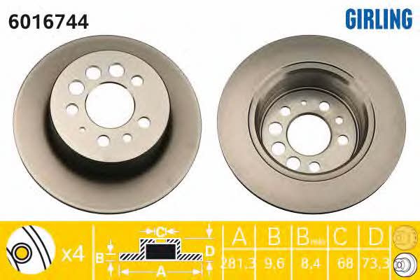 Girling 6016744 Rear brake disc, non-ventilated 6016744: Buy near me in Poland at 2407.PL - Good price!
