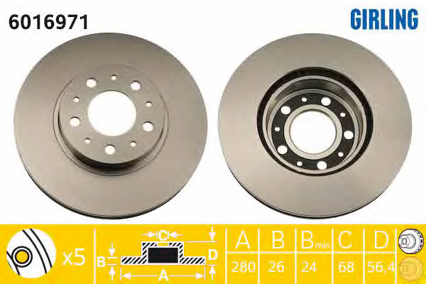 Girling 6016971 Тормозной диск передний вентилируемый 6016971: Отличная цена - Купить в Польше на 2407.PL!