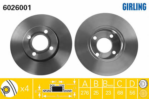 Girling 6018054 Rear brake disc, non-ventilated 6018054: Buy near me in Poland at 2407.PL - Good price!