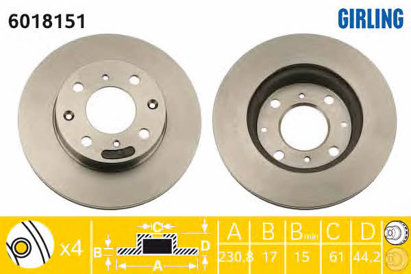 Girling 6018151 Front brake disc ventilated 6018151: Buy near me in Poland at 2407.PL - Good price!