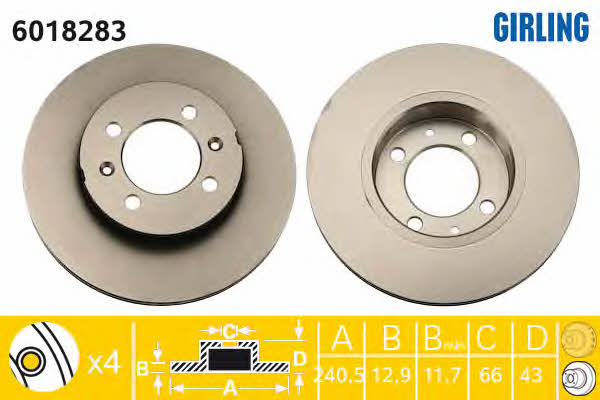 Girling 6018283 Unventilated front brake disc 6018283: Buy near me in Poland at 2407.PL - Good price!