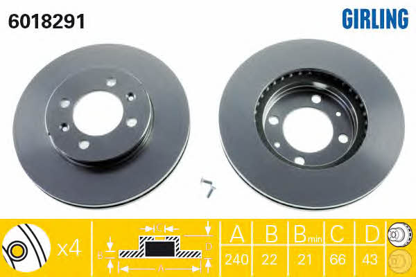 Girling 6018291 Front brake disc ventilated 6018291: Buy near me in Poland at 2407.PL - Good price!