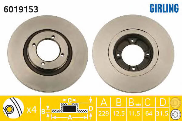 Girling 6019153 Unventilated front brake disc 6019153: Buy near me in Poland at 2407.PL - Good price!