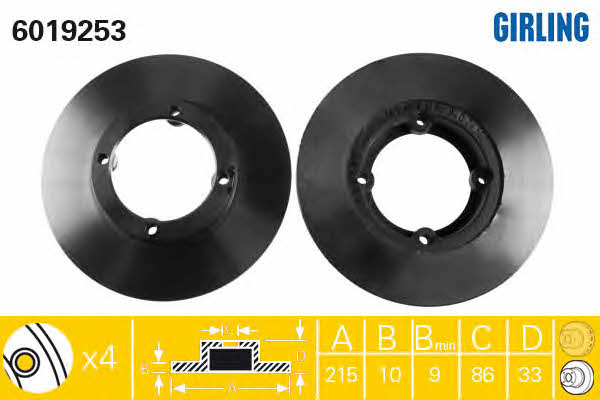 Girling 6019253 Unventilated front brake disc 6019253: Buy near me in Poland at 2407.PL - Good price!