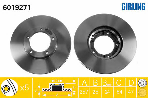 Girling 6019271 Front brake disc ventilated 6019271: Buy near me in Poland at 2407.PL - Good price!