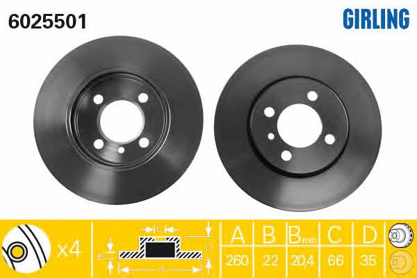 Girling 6025501 Front brake disc ventilated 6025501: Buy near me in Poland at 2407.PL - Good price!