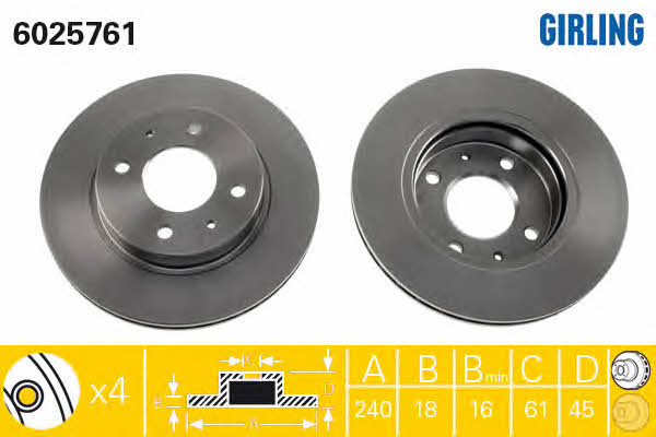 Girling 6025761 Front brake disc ventilated 6025761: Buy near me in Poland at 2407.PL - Good price!