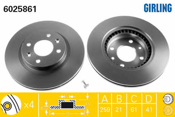 Girling 6025861 Front brake disc ventilated 6025861: Buy near me in Poland at 2407.PL - Good price!