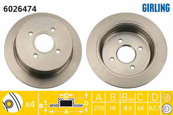 Girling 6026474 Rear brake disc, non-ventilated 6026474: Buy near me in Poland at 2407.PL - Good price!