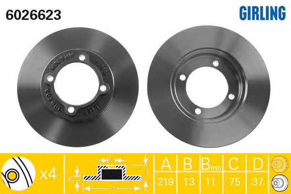 Girling 6026623 Unventilated front brake disc 6026623: Buy near me in Poland at 2407.PL - Good price!