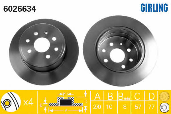 Girling 6026634 Rear brake disc, non-ventilated 6026634: Buy near me at 2407.PL in Poland at an Affordable price!