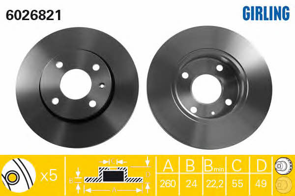 Girling 6026821 Front brake disc ventilated 6026821: Buy near me in Poland at 2407.PL - Good price!