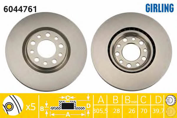 Girling 6044761 Front brake disc ventilated 6044761: Buy near me in Poland at 2407.PL - Good price!