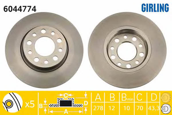 Girling 6044774 Rear brake disc, non-ventilated 6044774: Buy near me in Poland at 2407.PL - Good price!