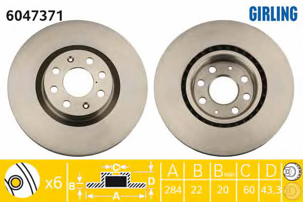 Girling 6047371 Front brake disc ventilated 6047371: Buy near me in Poland at 2407.PL - Good price!