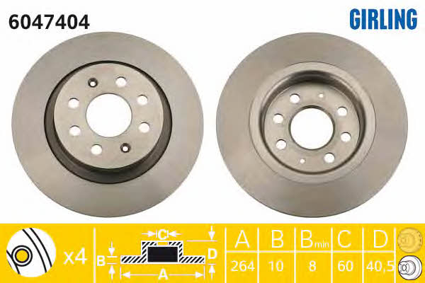 Girling 6047404 Rear brake disc, non-ventilated 6047404: Buy near me at 2407.PL in Poland at an Affordable price!