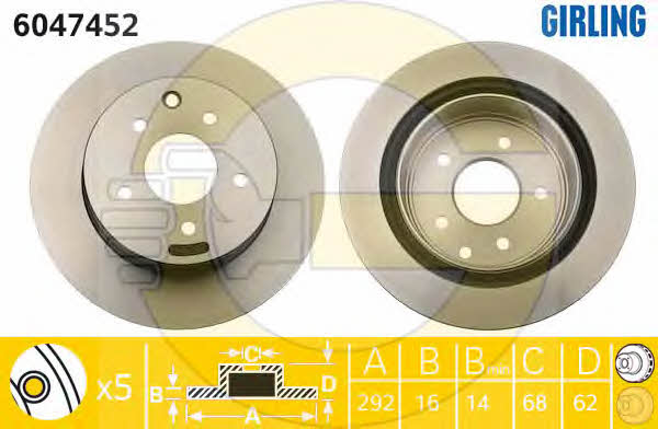 Girling 6047452 Rear ventilated brake disc 6047452: Buy near me in Poland at 2407.PL - Good price!