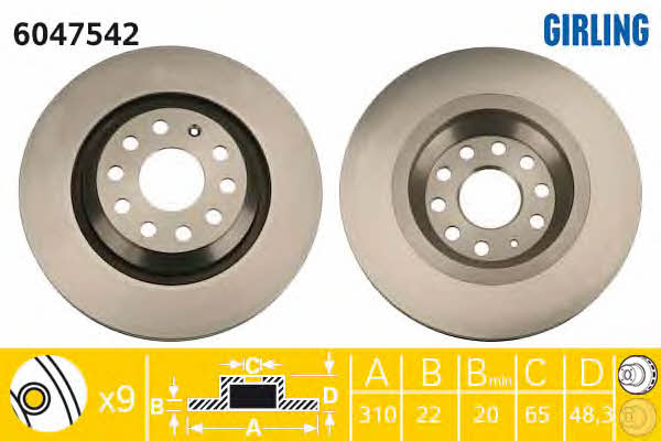 Girling 6047542 Rear ventilated brake disc 6047542: Buy near me in Poland at 2407.PL - Good price!