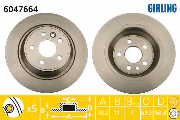 Girling 6047664 Rear brake disc, non-ventilated 6047664: Buy near me in Poland at 2407.PL - Good price!