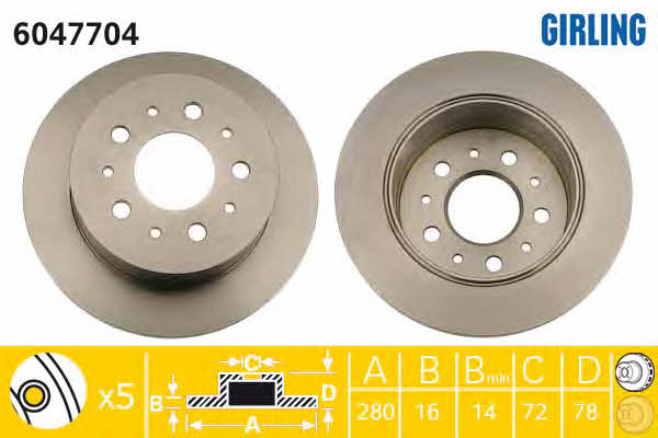 Girling 6047704 Rear brake disc, non-ventilated 6047704: Buy near me in Poland at 2407.PL - Good price!