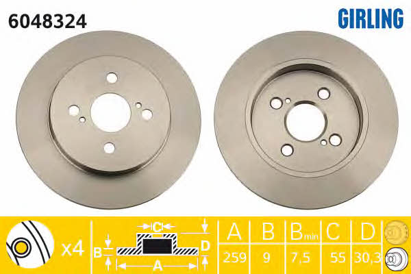 Girling 6048324 Rear brake disc, non-ventilated 6048324: Buy near me in Poland at 2407.PL - Good price!