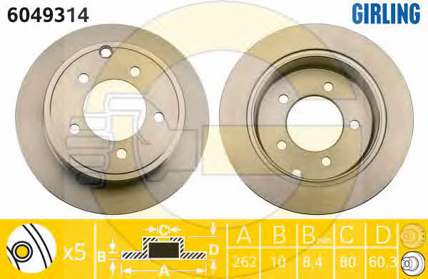 Girling 6049314 Rear brake disc, non-ventilated 6049314: Buy near me in Poland at 2407.PL - Good price!