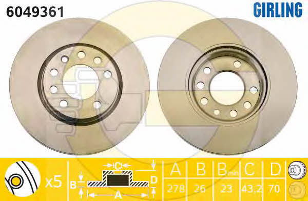 Girling 6049361 Front brake disc ventilated 6049361: Buy near me in Poland at 2407.PL - Good price!