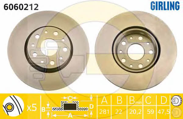 Girling 6060212 Rear ventilated brake disc 6060212: Buy near me in Poland at 2407.PL - Good price!