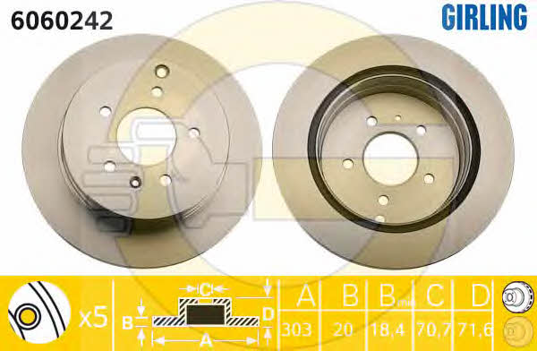 Girling 6060242 Rear ventilated brake disc 6060242: Buy near me in Poland at 2407.PL - Good price!