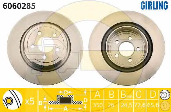 Girling 6060285 Rear ventilated brake disc 6060285: Buy near me at 2407.PL in Poland at an Affordable price!