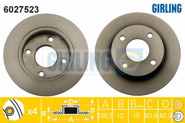 Girling 6027523 Unventilated front brake disc 6027523: Buy near me in Poland at 2407.PL - Good price!