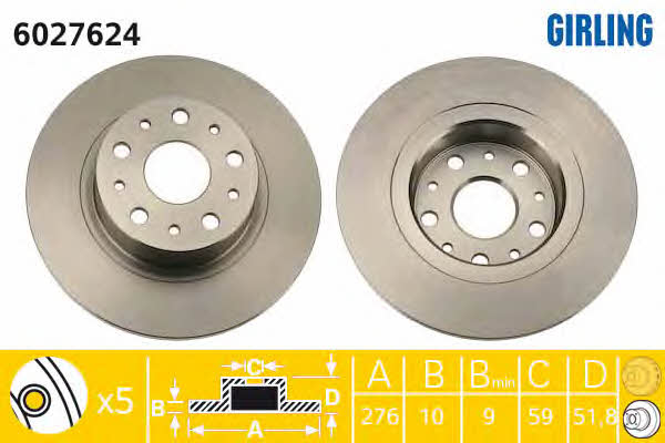 Girling 6027624 Rear brake disc, non-ventilated 6027624: Buy near me in Poland at 2407.PL - Good price!