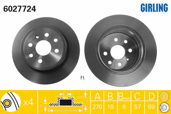 Girling 6027724 Rear brake disc, non-ventilated 6027724: Buy near me in Poland at 2407.PL - Good price!