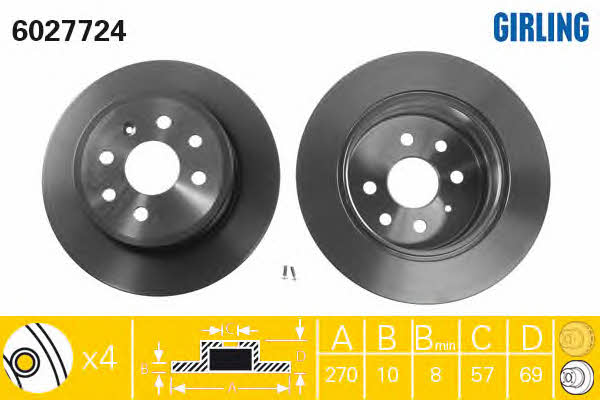 Girling 6027724 Диск гальмівний задній невентильований 6027724: Приваблива ціна - Купити у Польщі на 2407.PL!
