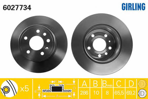 Girling 6027734 Rear brake disc, non-ventilated 6027734: Buy near me in Poland at 2407.PL - Good price!