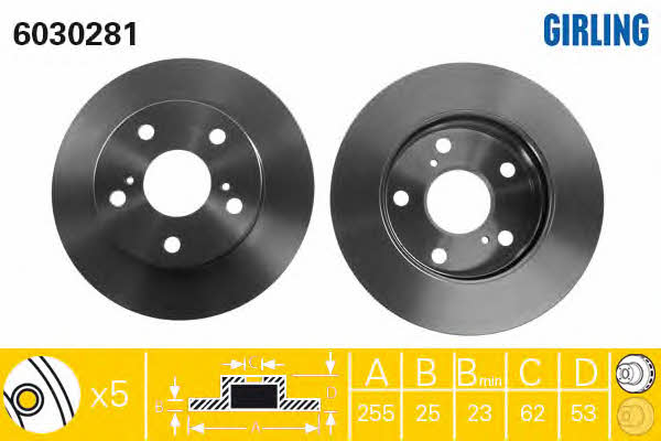 Girling 6030281 Front brake disc ventilated 6030281: Buy near me in Poland at 2407.PL - Good price!