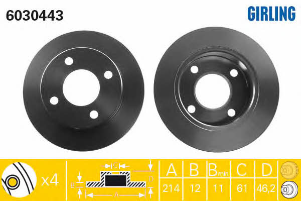 Girling 6030443 Unventilated front brake disc 6030443: Buy near me in Poland at 2407.PL - Good price!