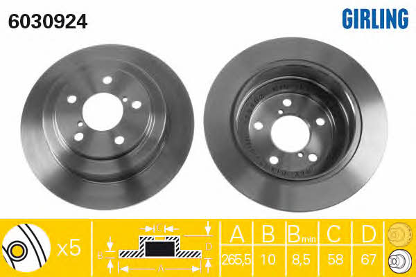 Girling 6030924 Rear brake disc, non-ventilated 6030924: Buy near me in Poland at 2407.PL - Good price!