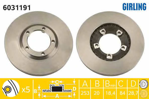 Girling 6031191 Front brake disc ventilated 6031191: Buy near me at 2407.PL in Poland at an Affordable price!