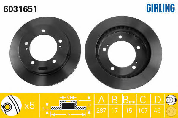 Girling 6031651 Front brake disc ventilated 6031651: Buy near me in Poland at 2407.PL - Good price!
