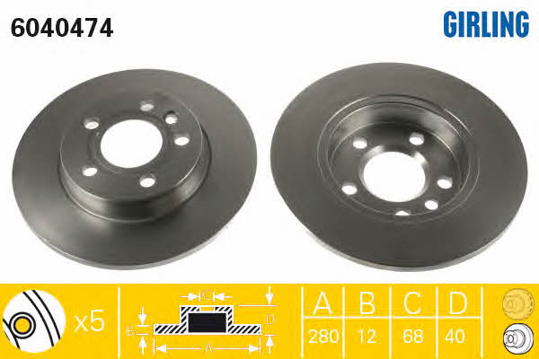 Girling 6040474 Rear brake disc, non-ventilated 6040474: Buy near me in Poland at 2407.PL - Good price!