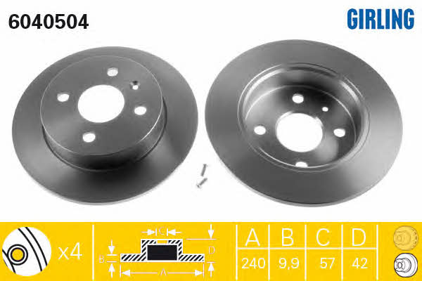 Girling 6040504 Rear brake disc, non-ventilated 6040504: Buy near me in Poland at 2407.PL - Good price!