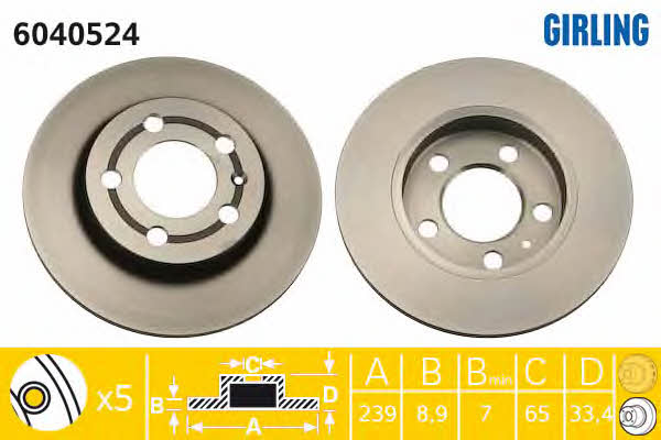 Girling 6040524 Rear brake disc, non-ventilated 6040524: Buy near me in Poland at 2407.PL - Good price!